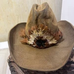 Vtg Boot Hill Leather Western Hat Urban Cowboy Feather Band Size 6.5-6 5/8. Fixed Price $15.00.