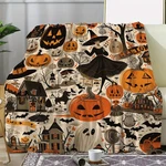 Cozy Vintage Halloween Flannel Blanket - Pumpkin, Witch Hat & Bat Castle Design. Fixed Price $84.99.