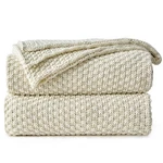 Longhui Bedding Cream Knitted Throw Blanket For Couch, Soft, Cozy Machine Washab. Fixed Price $42.86.