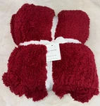New Pottery Barn Cozy Pom Knit Sherpa Faux Fur Throw Blanket 50X60 Red. Fixed Price $69.99.