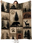 Rustic Cabin Throw Blanket Hunting Wildlife Bear And Deer Lodge Brown Vintage Pa. Fixed Price $38.33.