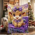 Purple Highland Cow Flannel Blanket Truck Print Soft Cozy Throw. Fixed Price $29.83.