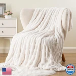 Battilo White Faux Rabbit Fur Throw Blanket Luxury Plush Ruched Cream. Fixed Price $69.60.