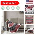 Luxurious Brushed Fleece Blanket - Reversible Sherpa, 50X60 In Fair Isle Black. Fixed Price $27.89.