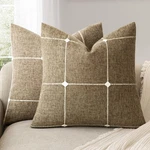Pack Of 2 Decorative Faux Linen Jacquard Check Throw Pillow Covers Farmhouse .... Fixed Price $35.34.