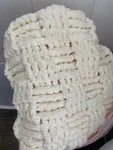 Cream Chunky Textured Sofa Throw Blanket, Modern Knitted Rectangle. Fixed Price $120.00.