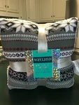 Jersey Sherpa Throw Set Blanket & Pillow Gray, White, Navy, Red Wayland Square. Fixed Price $12.00.