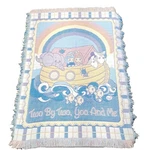 Vtg Precious Moments Tapestry Baby Blanket Noahs Ark Fringe Rainbow Northwest Co. Fixed Price $27.95.