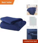 Modern Navy Blue Waffle Blanket - 100% Cotton Queen Size Ultimate Comfort. Fixed Price $53.94.
