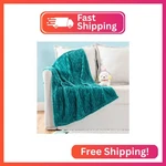 Miulee Fleece Blanket, Durable Plush Fuzzy Extra Soft Warm Cozy Teal Blue Stripe. Fixed Price $21.05.