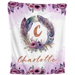 Floral Feather - Personalized Flower Boho Fleece Throw, Custom Kids Baby Gift. Fixed Price $79.95.