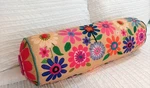 Natural Life Bolster Pillow Long Throw Cushion Embellished Flowers Shag Boho 26". Fixed Price $50.00.