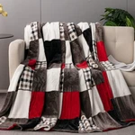 Tache Holiday Red Farmhouse Super Soft Micro Fleece Plaid Patchwork Plush Lig.... Fixed Price $42.66.