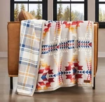 Pendleton Reversible Throw Blanket Legendary Lake Grey Reds Blues Creams Yellows. Fixed Price $49.99.