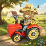 Countryside Highland Cow Farm Life Red Tractor Operator 66230. Fixed Price $24.15.