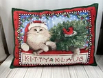 Kitty Klaus Cat Santa Holding Tree With Cardinal Christmas Throw Pillow 16 X 11. Fixed Price $12.49.
