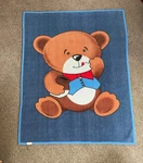 Rare Vtg Yamaken Ltd Blue Teddy Bear W/honey Reversible Fleece Blanket 57" X 74". Fixed Price $45.00.