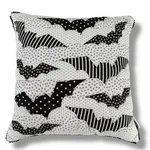 Happy Quilted Halloween Throw Pillow 17" Square Bats Polka Dot Stripe. Fixed Price $40.00.