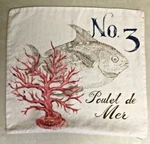 Pottery Barn Fish Coral No. 3 Poulet De Mer Print Linen Pillow Cover 18" Square. Fixed Price $19.99.