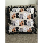 18"X18" Adorable Cat Themed Fleece Pillow With Fringe. Fixed Price $30.00.
