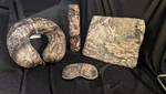 Realtree Apx Comfort Set Neck Pillow Eye Mask, Throw Blanket And Thermos. Fixed Price $29.99.
