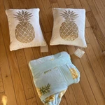 By Marlo Lorenz Gold Studded Pineapple Throw Pillows And Fleece Blanket Nwt. Fixed Price $70.00.