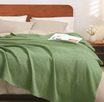 Phf 100% Cotton Waffle Weave Blanket King Size 104" X 90" Lightweight Soft Green. Fixed Price $37.99.