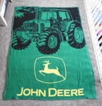 Vtg Biederlack John Deere Tractor Fleece Throw Blanket 73"X54". Green & Yellow.. Fixed Price $28.00.