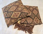 Vtg Pier 1 Imports Boho Beaded Diamond Moroccan Tapestry Fringe Throw & Pillow. Fixed Price $80.00.