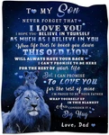 Tgruihm To My Blanket From Dad, Blue Lion For Sons, Gifts. Fixed Price $30.62.