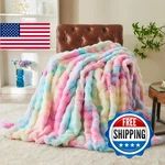 Rynghipy Faux Fur Throw Blanket Tie Dye Colorful Rainbow For Couch Plush. Fixed Price $76.65.