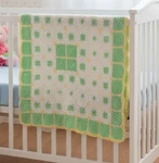 Hand Knit Blanket, Crib/twin Crochet Green White Yellow 39"X40" Project Linus. Fixed Price $14.98.