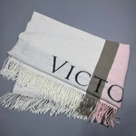 Victorias Secret Logo Throw Blanket Pink Grey White Striped Fringe Wrap 57"X51". Fixed Price $12.14.