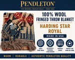 Pendleton 100% Wool Fringed Throw Blanket Made Usa 60"X62" Harding Star Royal. Fixed Price $179.00.