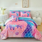 Mermaid Kids Girls Comforter Set Queen Size Pink Blue Gradient Fish Tail Bed. Fixed Price $76.99.