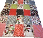 Handmade Snowman Rag Quilt Throw Farmhouse Christmas Holiday Blanket 43 X 48 In. Fixed Price $32.40.