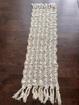 Handmade Knit Crochet Boho Cottage Throw Blanket Ivory Cream Long Fringe Trim. Fixed Price $18.00.