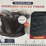Sunbeam Microplush Oversized Heated Throw Gray 4 Settings Machine Washable. Fixed Price $25.95.