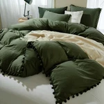 Etdiffe King Size Pom Duvet Cover, 3 Piece Boho Farmhouse Microfiber Comforte.... Fixed Price $53.55.