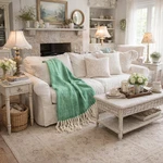 Large 85X50 Chunky Knit Throw Blanket Lush Green & Cream White Fringe. GRN-6. Fixed Price $24.90.