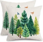 Durable And Fade-resistant 18X18 Spring Pillow Covers With Tree & Bird Design. Fixed Price $12.99.