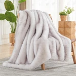 Newcosplay Faux Fur Throw Grey White Luxury Fluffy Thick Warm Blanket.... Fixed Price $80.41.