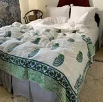 New Designer Indian Kantha Block Print Handmade King Size Bedspread Blanket. Fixed Price $100.80.