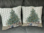 2 Christmas Tree Pillows Tapestry Holiday Decor X17 Beautiful Design. Fixed Price $20.00.