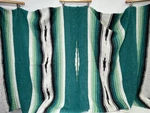 Striped Diamond South West Blanket, Teal, Sage, Black, White Pattern. Fixed Price $15.00.