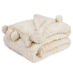 Pavilia Cream Sherpa Throw Blanket For Couch, Warm Plush Pom Thro.... Fixed Price $28.92.