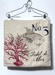 Pottery Barn Linen Pillow Cover Poulet De Mer Nautical Fish Coral Beach House. Fixed Price $34.95.