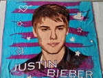 Justin Bieber Plush Throw Blanket 50"X60" Blue Purple Bravado *stains. Fixed Price $25.00.