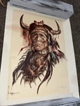 Lyle Tayson Native American Chief With Bull Horns Signed And Numbered Print. Fixed Price $95.00.
