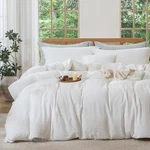 Mildly White Boho Duvet Cover Set - 100% Washed Cotton Jacquard Stripe Textur.... Fixed Price $112.48.